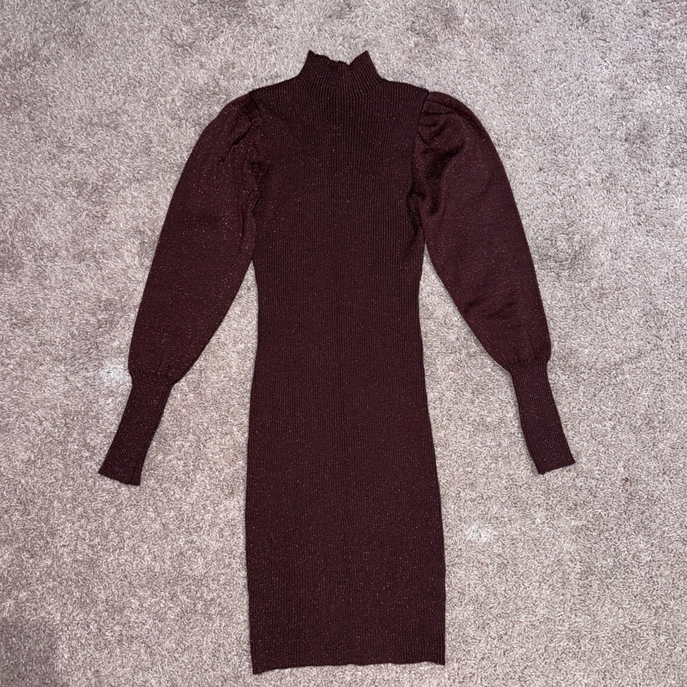Slim Ribbed Mock Neck Dress in Brown